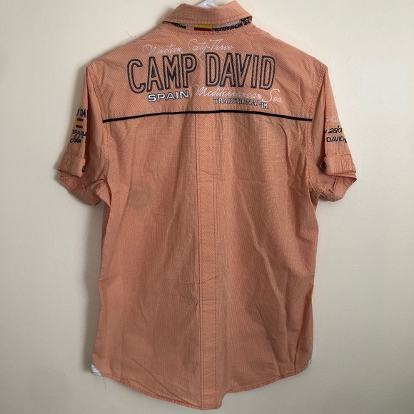 Camp David Muscle fit button down pin stripe orange shirt size small - Picture 4 of 7